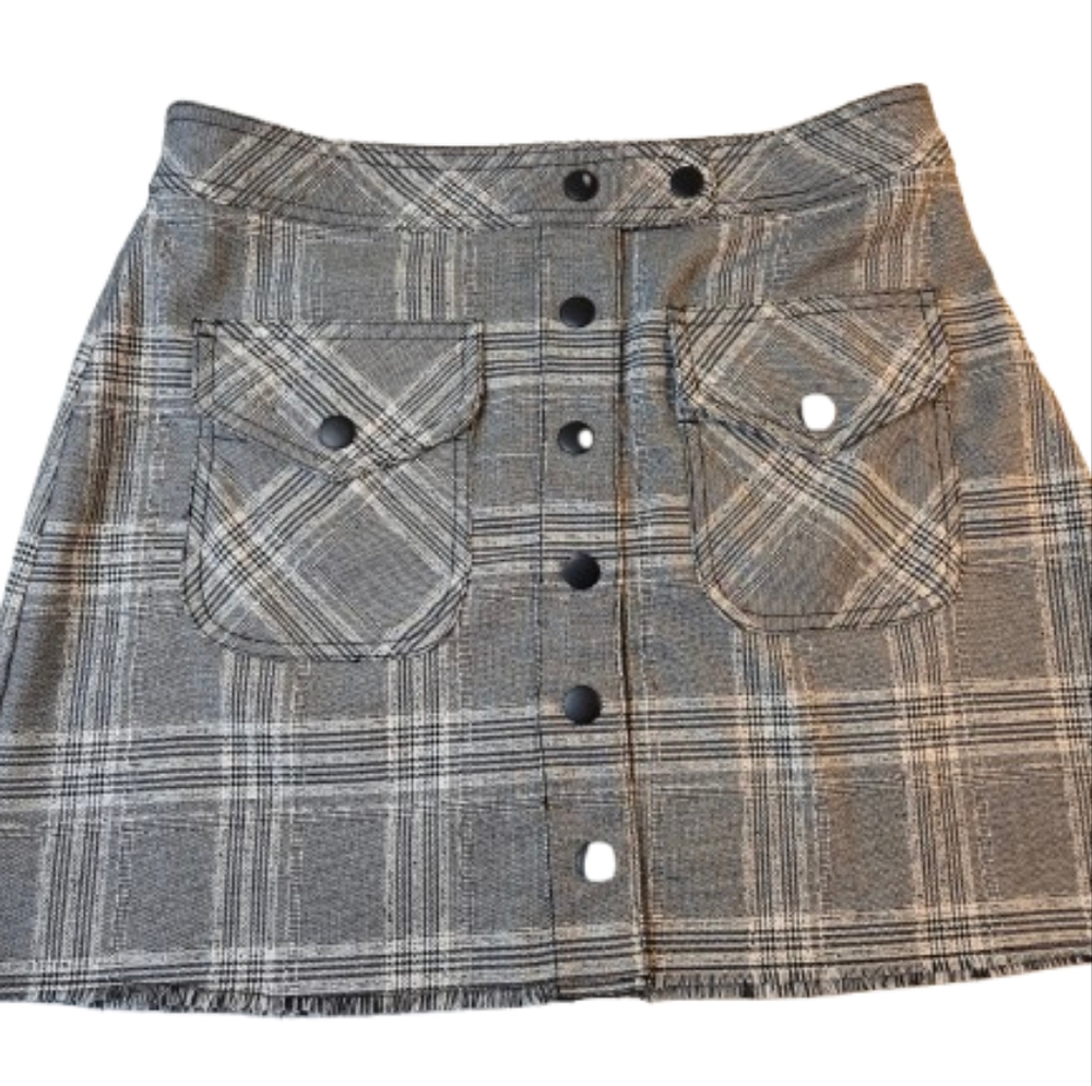 Urban Outfitters Plaid Mini Skirt w Black Snaps Large